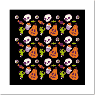 Halloween  - Pattern - Pumpkin, spooky, zombi, boo , pumpkin, candy, poison, bones Posters and Art